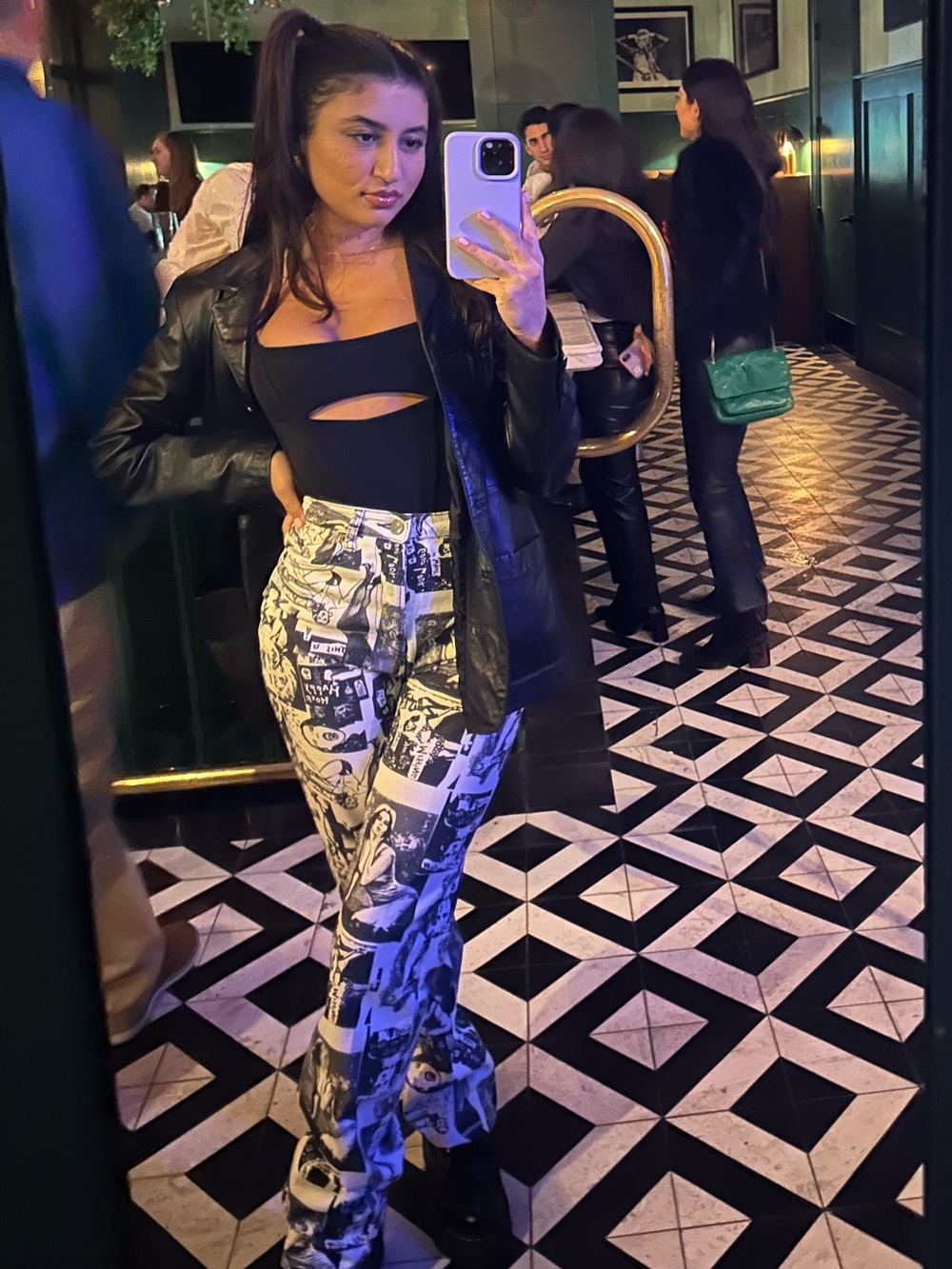 Reformation Black & White Printed Flare Pants